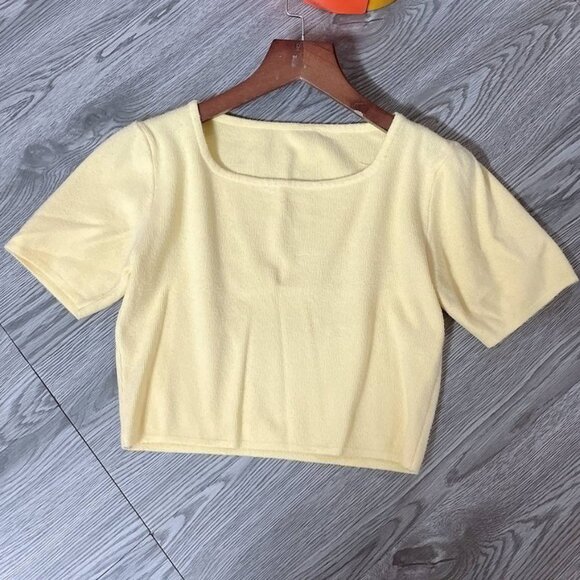 Tops - Yellow Ribbed Short Sleeve Top